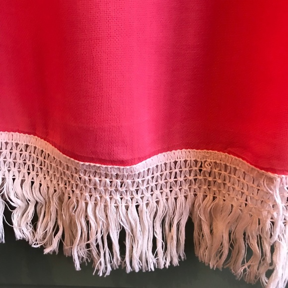 WOO Cotton Coral Fringe Kaftan Peasant Tunic Top or Beach Cover Up Sz L - Picture 7 of 9